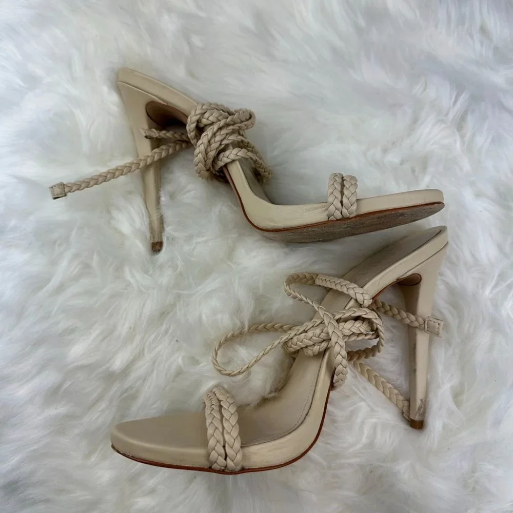 Schutz Jada Braided Ankle Tie Sandal in Egg Shell - Picture 6 of 9